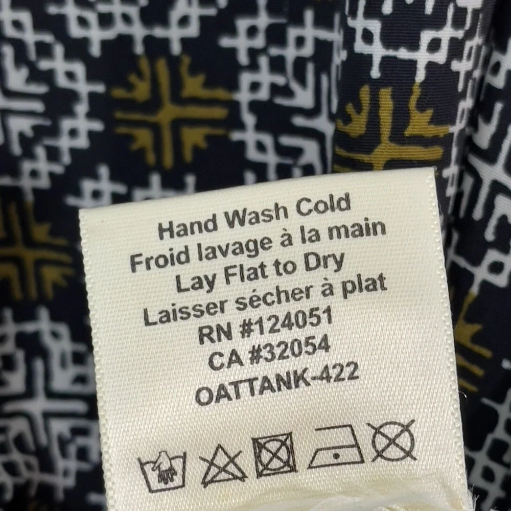 Oat + Fawn Women’s Size XS Blue Printed V Neck High Low Sleeveless Casual Blouse - Picture 6 of 11